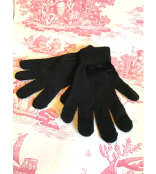 Ladies Black Gloves Knitted Stretch Magic Velvet Bow