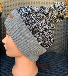 Mens Ladies Hat Knitted Beanie Chunky Pom Pom Grey Black White