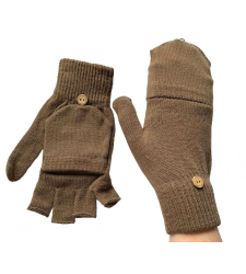 Ladies or Unisex Finglerless Gloves with Mitten Flap Beige