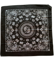 Extra Large Cotton Bandana Scarf Yin Yang Paisley White on BLACK