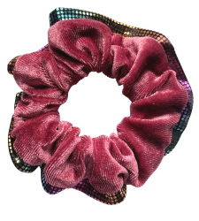 Pink Velvet Hair Scrunchie Holographic edges