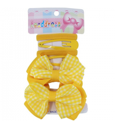 School Hair Set 6 Gingham Bow Clip Bendies Hair Grips Yellow