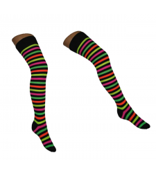 Black Over Knee Socks Neon Stripes UK size 12 to 3 EU 31/36