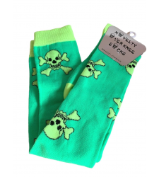 Neon Green Over Knee Socks UK size 12 to 3 EU 31/36 Skull