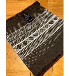 Reversible Tube Snood Neck Scarf Brown Fleece Lined Fairisle