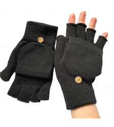 Ladies or Unisex Finglerless Gloves with Mitten Flap Black