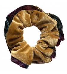 Beige Velvet Hair Scrunchie Holographic edges