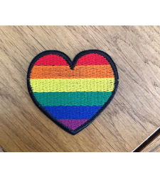 Rainbow Heart Iron on Sew On Cloth Patch Black Vegan adhesive