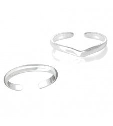 Pair of Silver Toe Ring Wishbone V and Plain D shape