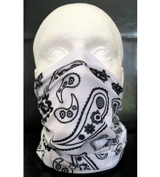 White Black Paisley Neck Tube Snood Scarf Face Cover