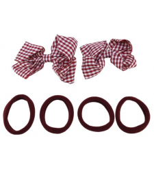 Burgundy Gingham Ribbon Clips and Ponios Set