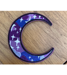 Purple Crescent Moon Iron on Sew On Cloth Patch Vegan adhesive