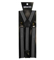 Black Clip on Braces Adjustable Suspenders White Stripes