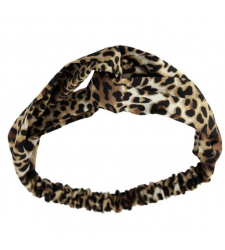 Leopard Bandeau Headband Satin Fabric Hairband Twist Front Brown