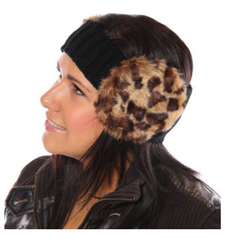 Faux Fur Ear Muff Headband Brown Black
