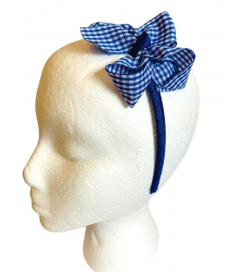 Royal Blue Girls Alice Headband Hair Band Gingham Bow