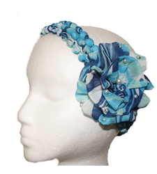 Blue White Rosette Pearl Headband Hairband