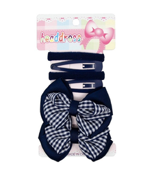 Navy Blue School Hair Set 6 Gingham Bow Clip Bendies Hair Grips