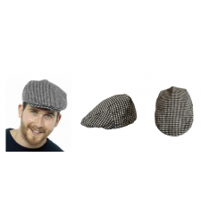 Mens Flat Cap Black White Check Wool Blend 57-58cm M to L