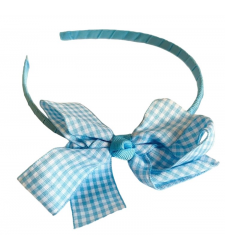 Baby Blue Gingham Bow Girls School Alice Headband Hair Band