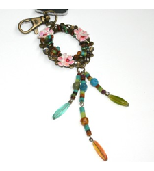Metal Keyring Bag Charm Beaded Floral Wreath