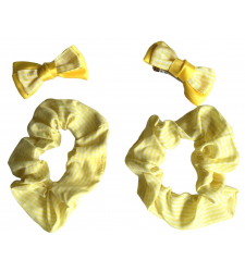 Yellow Gingham School Hair Set 2 Bow Clips 2 Scrunchies