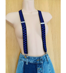 Black Mod Braces Clip On Suspenders Purple Check