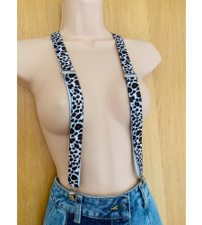Unisex Adjustable Braces Animal Print White Brown