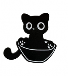 Black Kitten Glass Dish Enamel Pin Badge Cat Lover Gift