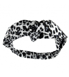 Leopard Bandeau Headband Satin Fabric Hairband Twist Front Grey