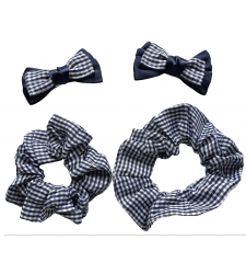 Navy Blue Gingham School Hair Set 2 Bow Clips 2 Scrunchies