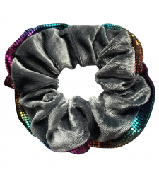 Grey Velvet Hair Scrunchie Holographic edges