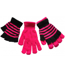Neon Pink Fingerless Gloves Set Black Stripes