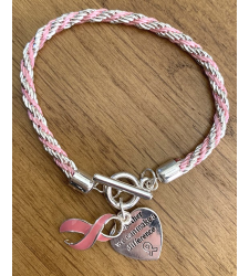 Breast Cancer Awareness pink ribbon Heart charm bracelet