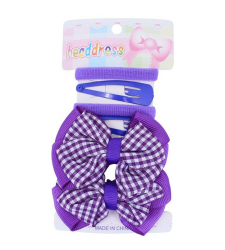 Purple School Hair Set 6 Gingham Bow Clip Bendies Hair Grips