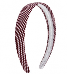 Burgundy Gingham 2cm Girls School Alice Band Headband Hair Band