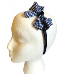 Navy Blue Girls Alice Headband Hair Band Gingham Bow