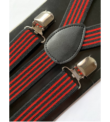 Red Clip on Braces Adjustable Suspenders Black Stripes