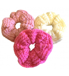 Set of 3 Scrunchies Pink Cream Knitted Handmade Scrunchie