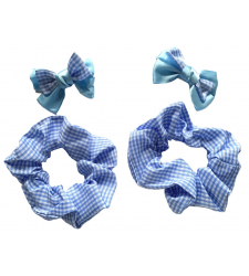 Light Blue Gingham School Hair Set 2 Clips 2 Scrunchies