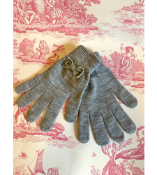 Ladies Grey Knitted Gloves Stretch Magic Velvet Bow