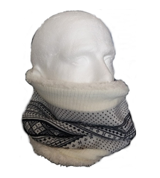 Reversible Tube Snood Neck Scarf White Fleece Lined Fairisle