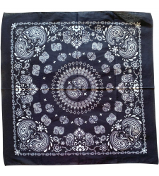 Extra Large Cotton Bandana Scarf Yin Yang Paisley White on NAVY