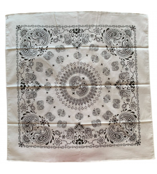 Extra Large Cotton Bandana Scarf Yin Yang Paisley Black on WHITE
