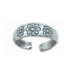 Silver Toe Ring 3 Daisy Flowers