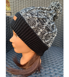 Mens Ladies Hat Knitted Beanie Chunky Pom Pom Black White