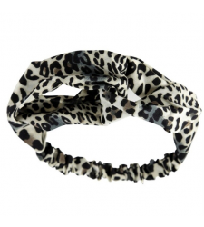 Leopard Bandeau Headband Satin Fabric Hairband Twist Front Black