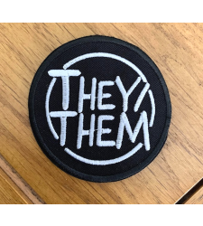 They Them Iron on Sew On Cloth Patch Black Silver Vegan adhesive