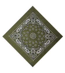 Extra Large Olive Green Black White West paisley bandana scarf