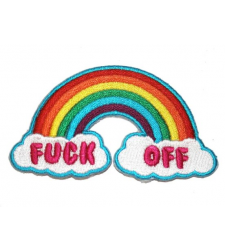 Fuck Off Patch Rainbow Clouds Vegan adhesive Iron on Sew On